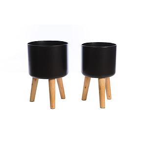 SET 2 MACETEROS METAL Y MADERA 42CM