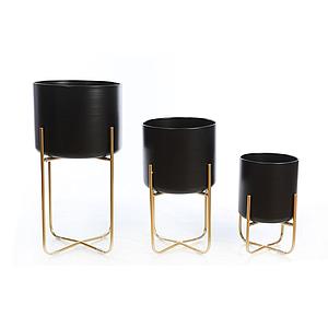 SET 3 MACETEROS METAL PIE DORADO 55CM